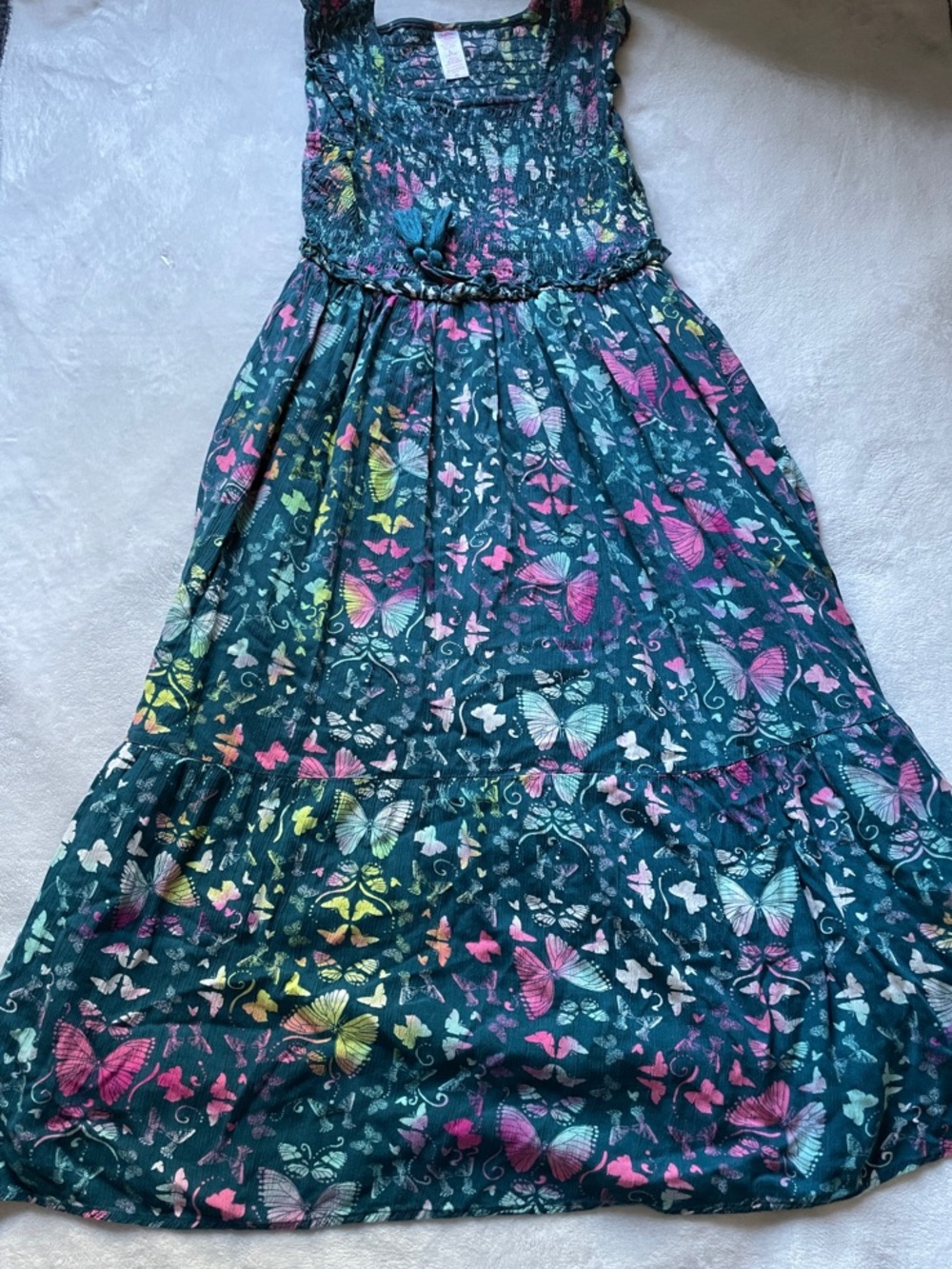 Justice Teal Maxi Dress with Multicolor Butterfly Print